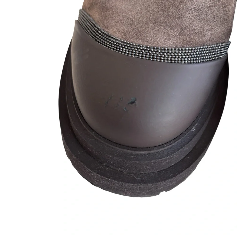 BRUNELLO CUCINELLI Brown Suede Boots with Monil Chain Sz 37